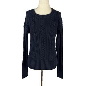 J CREW Y2K Womens Cable Knit Sweater Zipper Fits S Preppy Navy Blue Heavy Cotton